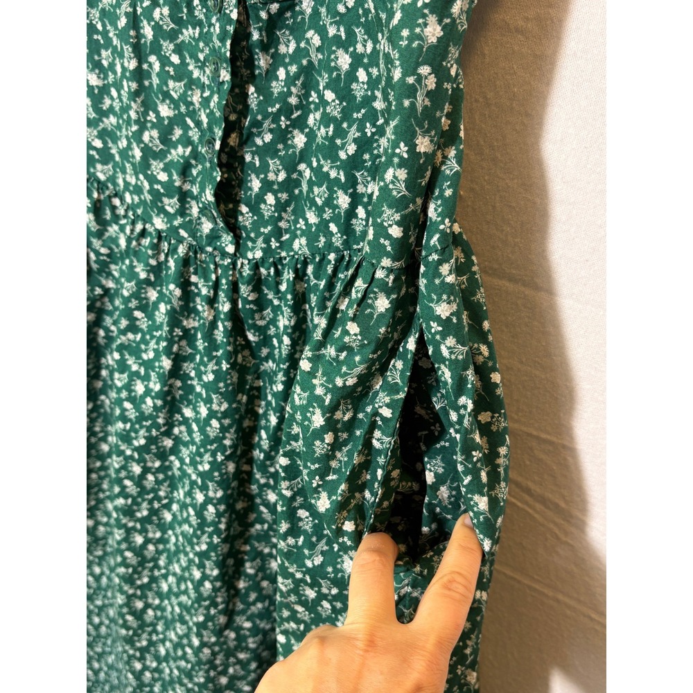 Nation LTD Green Floral Pima Cotton Midi Dress Button Front Pockets XS - Picture 4 of 12